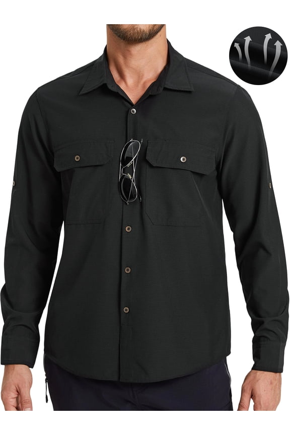 Fishing Shirts for Mens Long Sleeve Quick Dry Hiking Shirt Sun Protection UPF 50 Button Down Shirts