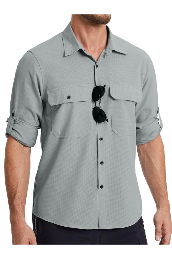 Mens Long Sleeve Fishing Shirts Lightweight Hiking Shirts UPF 50+ UV Protection Button Up Shirts Quick-Dry