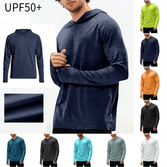 Fishing Shirts for Men UPF 50+ Sun Protection Long Sleeve Hoodie with Quick Dry Outdoor Breathable Athletic Pullover Tops S-3XL