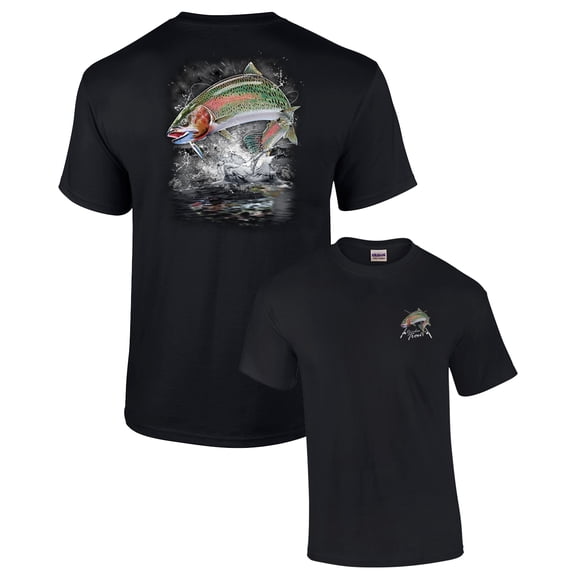 Fishing Short Sleeve T-shirt Jumping Rainbow Trout-Black-4xl