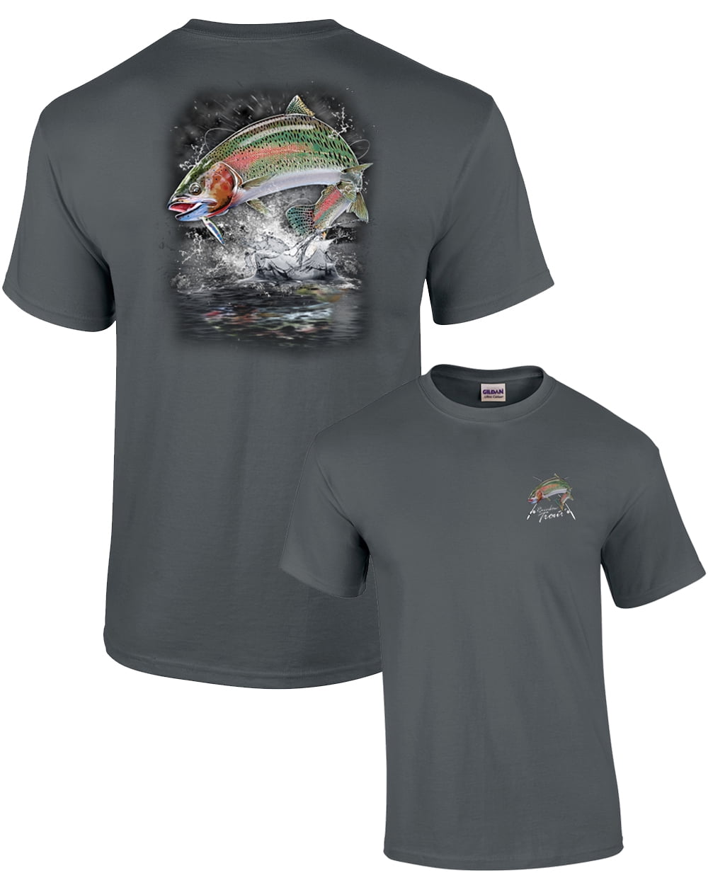 Fishing Short Sleeve T-shirt Jumping Rainbow Trout-royal-xl