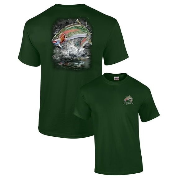 Fishing Short Sleeve T-shirt Jumping Rainbow Trout-forest-4xl