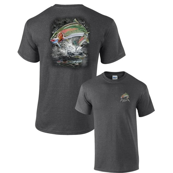 Fishing Short Sleeve T-shirt Jumping Rainbow Trout-heathergray-large