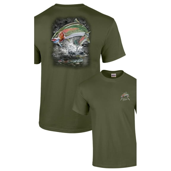 Fishing Short Sleeve T-shirt Jumping Rainbow Trout-military-xxl