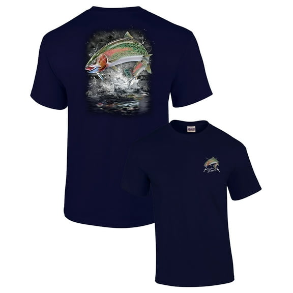 Fishing Short Sleeve T-shirt Jumping Rainbow Trout-navy-xxl