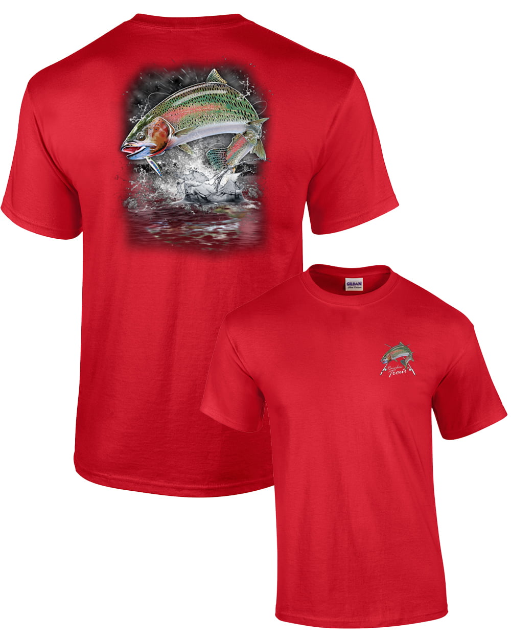 Fishing Short Sleeve T-shirt Jumping Rainbow Trout-charcoal-medium