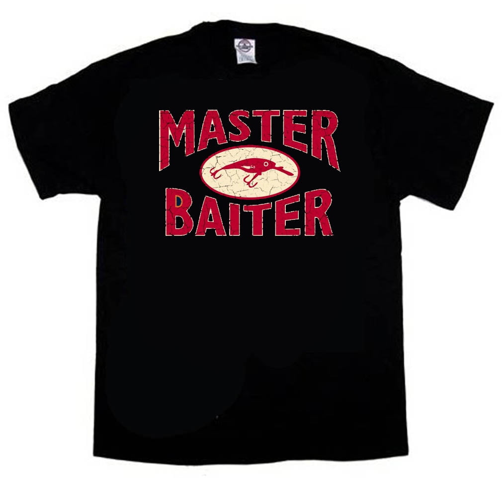 Fishing Short Sleeve T-shirt Master Baiter Hook Lure-Black-Large