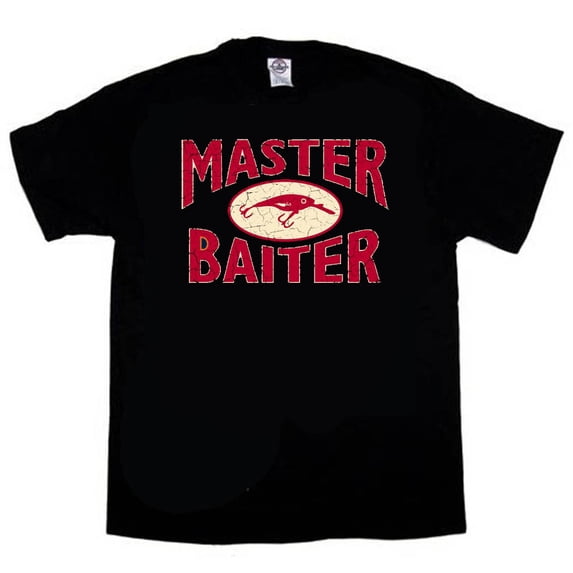 Fishing Short Sleeve T-shirt Master Baiter Hook Lure-Black-Large