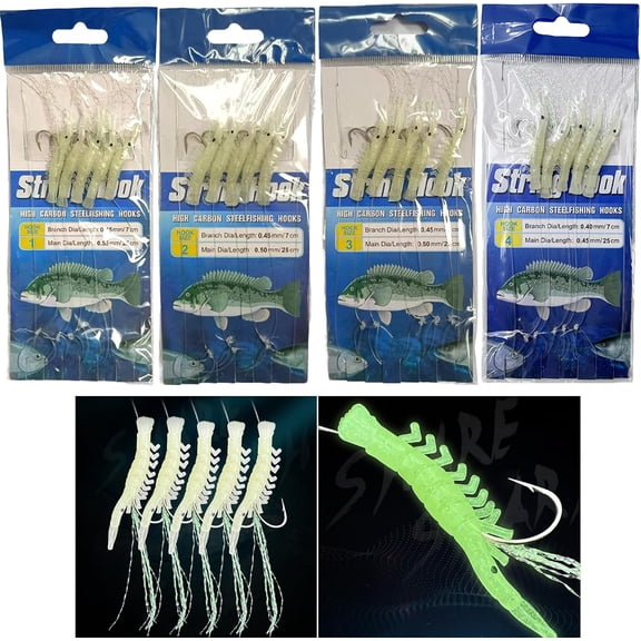 Fishing Shrimp Lure Rigs Set: 8 Packs/40 Hooks Luminous Sabiki Rigs Saltwater Size 1#/2#/3#/4#, Fishing Bait Rigs Glow in The Dark Fishing Lures Tackle with Fishing Hooks for Freshwater Saltwater