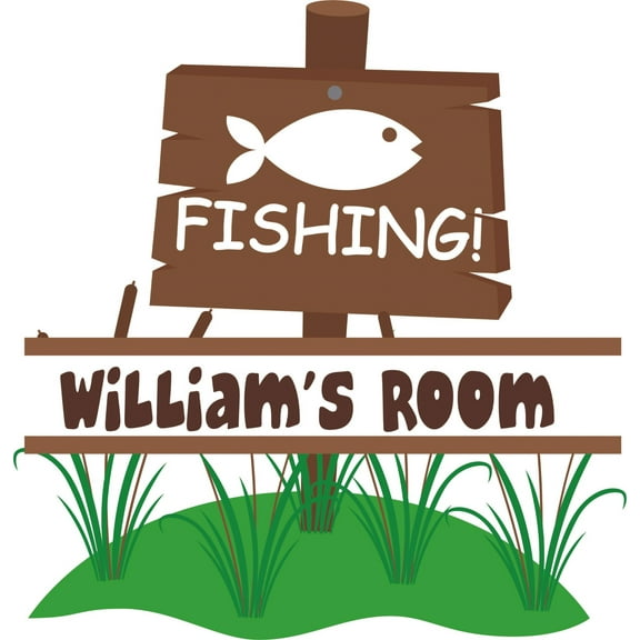 Fishing Sign Fish Customized Wall Decal - Custom Vinyl Wall Art - Personalized Name - Baby Girls Boys Kids Nursery Daycare Bedroom Wall Decal Room Decor Wall Stickers Decoration Size (20x20 inch)