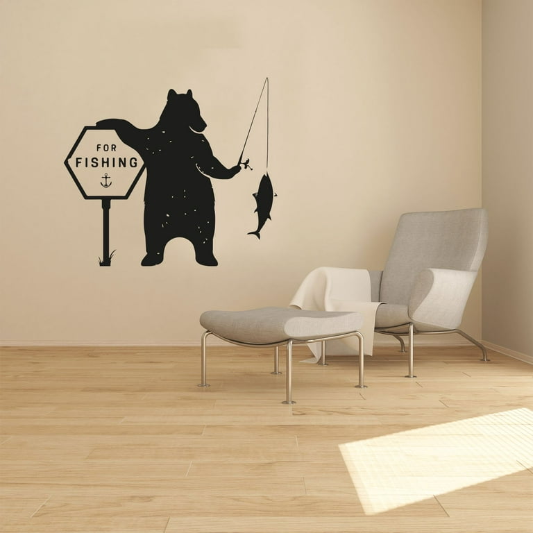 Fishing Signage For Fishing Anchor Signage Huge Bear Fishing Silhouette  Silhouette Art Drawing Vinyl Wall Art Wall Sticker Wall Decal Home Kids  Recreational Fishing Décor Design Size (20x20 inch) 
