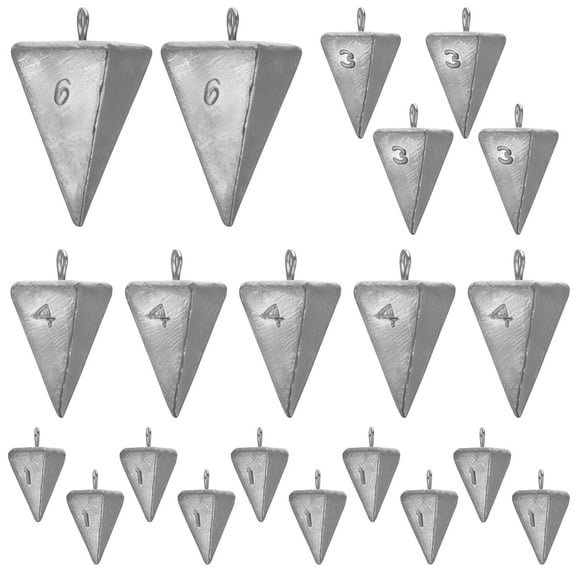 21 Pcs Pyramid Fishing Sinkers Kit (1oz/3oz/4oz/6oz) - Saltwater & Freshwater Lead Triangular Weights with Corrosion-Resistant Finish, Enhanced Bottom Grip for Surf/Catfish/Bass Fishing