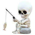 thumbnail image 1 of Fishing Skeleton Statue, 3.7 Inch Mini Skeleton Figurines Halloween Gothic Decor Resin Skull Fisher Sculpture for Home Office Desk Outdoor Garden Pond Fountain Poolside Waterfalls Decoration (White), 1 of 5
