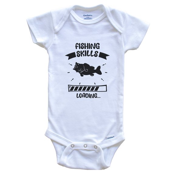 Fishing Skills Loading Funny Fishing Baby Bodysuit, 0-3 months white