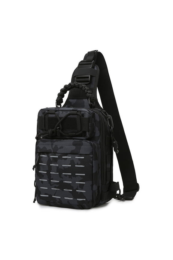 Fishing Sling Bag, Tool Bag, Multiple Pockets, Molle Webbing, Reflective Stripes, Mesh Back, Adjustable Shoulder Strap For Fishing, Hiking, Hunting, And Camping