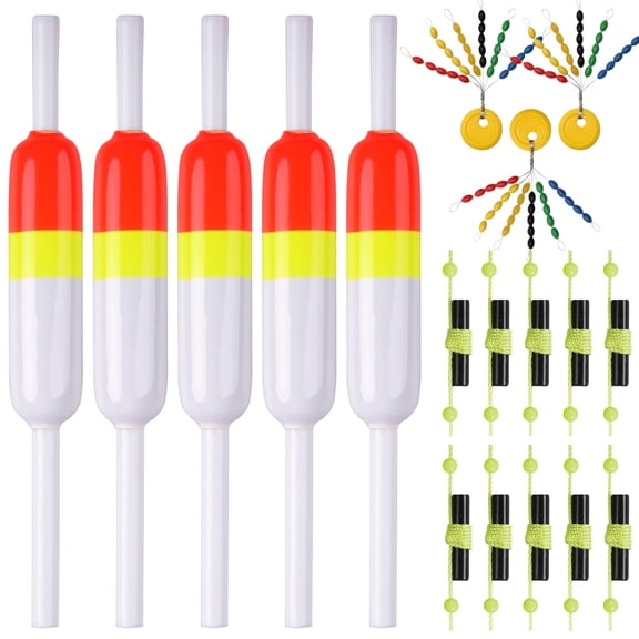 Fishing Slip Bobbers Kit Fishing Bobbers Floats Balsa Wood Slip Bobbers with Rubber Bobber Stops Slip Float Rig for Crappie Panfish Walleyes Trout Bass Fishing