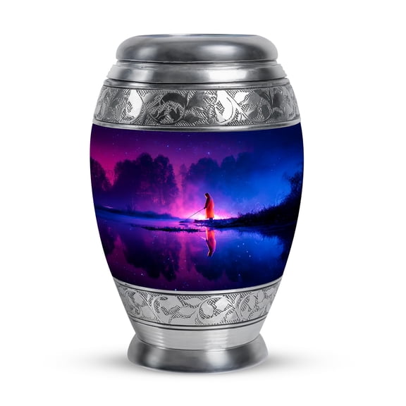 Fishing Small Urns for Ashes 3" - Purple Mini Urns for Ashes for Dad - Lake Keepsake Urn for Ash Adult Man - Tiny Mini Urn for Mom