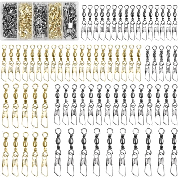 Fishing Snap Swivel Kit, 75pcs Rolling Barrel Swivels with Safety Snap High Strength Fishing Line Connector Swivels Snap Fishing Tackle