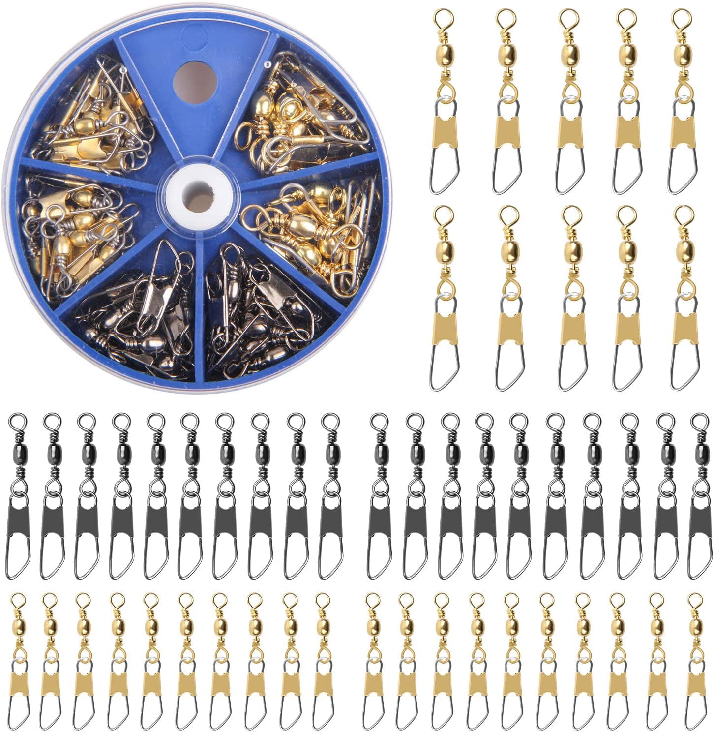 Fishing Snap Swivels Kit - 50pcs Barrel Swivels with Safety Snap ...