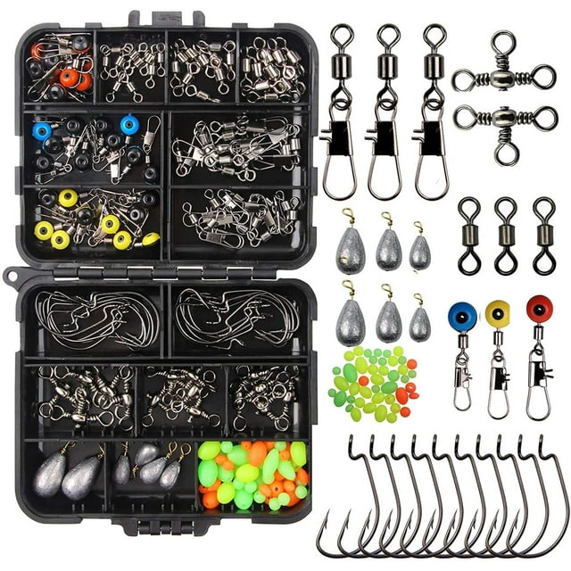 Fishing Snaps Swivels Accessories Tackle Kit, 160pcs Worm Hooks Barrel