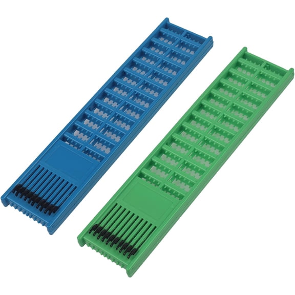 Fishing Snelled Hook Holder, 2-Pack Double-Sided Lead Tray with Spring Clips, 6x27cm Blue and Green Plastic Organizer for Fishing Rigs, Hooks, Lures and Jigs