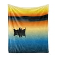 thumbnail image 1 of Fishing Soft Flannel Fleece Blanket, Buddies on Tranquil Still Lake at Epic Sunset Fishing Male Friends Bond Friendship, Cozy Plush for Indoor and Outdoor Use, 60" x 80", Orange Blue, by Ambesonne, 1 of 5
