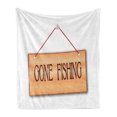 thumbnail image 1 of Fishing Soft Flannel Fleece Blanket, Monochrome Hanged Signboard Illustration Day Off Hobby Themed Print, Cozy Plush for Indoor and Outdoor Use, 50" x 60", Persian Orange and White, by Ambesonne, 1 of 6