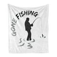 thumbnail image 1 of Fishing Soft Flannel Fleece Blanket, Simplistic Image with Words and Man Silhouette Holding Rot Print, Cozy Plush for Indoor and Outdoor Use, 50" x 70", Charcoal Grey and Pale Grey, by Ambesonne, 1 of 5