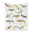 thumbnail image 1 of Fishing Soft Flannel Fleece Blanket, Fishing Tackle Bait for Spearing Trapping Catching Aquatic Animals Molluscs Design, Cozy Plush for Indoor and Outdoor Use, 70" x 90", Multicolor, by Ambesonne, 1 of 5