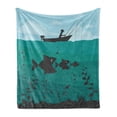 thumbnail image 1 of Fishing Soft Flannel Fleece Throw Blanket, Single Man in Boat Luring Bobbins Nautical Marine Sea Nature Funky Image Print, Cozy Plush for Indoor and Outdoor Use, 50" x 60", Blue Teal, by Ambesonne, 1 of 5