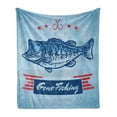 thumbnail image 1 of Fishing Soft Flannel Fleece Throw Blanket, Trout Fish Pictogram with USA National Flag Theme Background Hook and Stars, Cozy Plush for Indoor and Outdoor Use, 70" x 90", Multicolor, by Ambesonne, 1 of 5