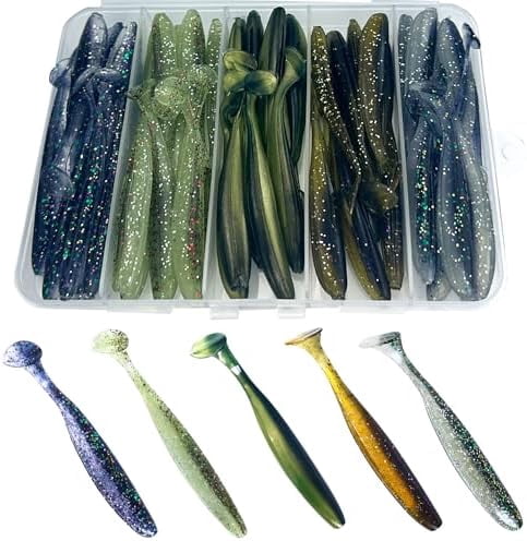 Fishing Soft Plastic Lures, Paddle Tail Swim Baits for Bass Fishing,Paddle Tail Swimbaits for for Bass Trout Walleye Lures, 30/50pcs Soft Plastic Baits with Box