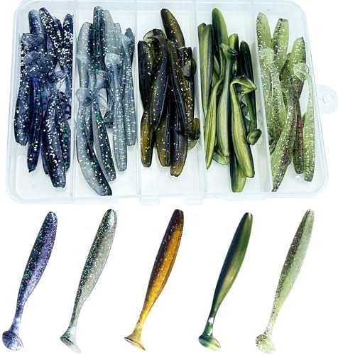 Fishing Soft Plastic Lures, Paddle Tail Swim Baits for Bass Fishing,Paddle Tail Swimbaits for for Bass Trout Walleye Lures, 30/50pcs Soft Plastic Baits with Box