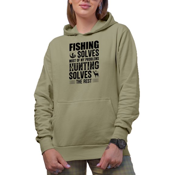 Fishing Solves Most of My Problems, Hunting Solves the Rest, Fisherman Hunter, Sand Hooded Sweatshirt or Hoodie, Large