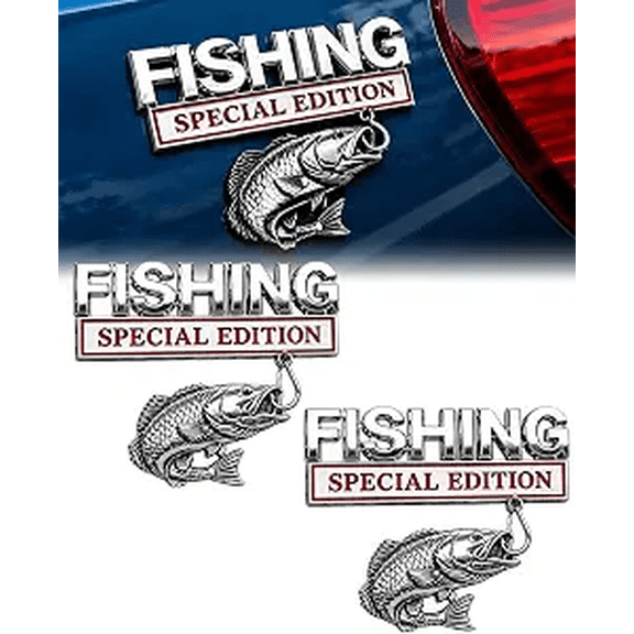 Fishing Special Edition 3D Metal Vehicle Emblem Badge, Fishing Special Edition Car Sticker, Metal Fish Car Emblem, Car Emblem for Truck SUV Boat Trailer, Gift for Anglers (2PCS)