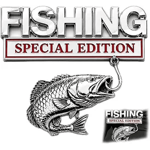 Fishing Special Edition Emblem 3D Metal Vehicle Badge Chrome Fish Hook Car Decal for Trucks Suvs Cars Boats Trailers Peel Stick Waterproof Angler Gift Rust Resistant Decor(1pc)