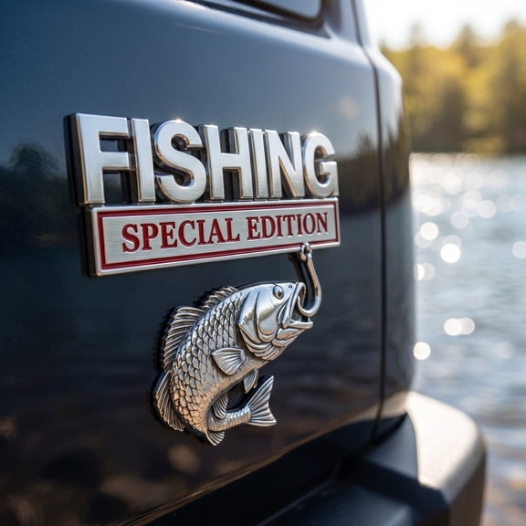 Fishing Special Edition Emblem, Premium 3D Metal Vehicle Emblem Badge, Chrome Fish Hook Design Emblem Decal, for Truck SUV Boat Trailer Car Exterior Decor, Fishing Lovers Gifts