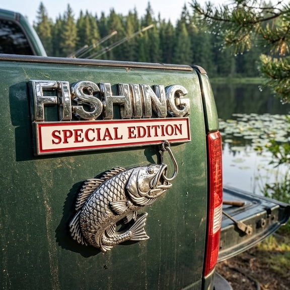 Fishing Special Edition Premium 3D Metal Vehicle Emblem Badge, 3D Chrome Fish Hook Design Emblem Decal, Waterproof Zinc Alloy Bass Fishing Sticker, Unique Gift for Anglers