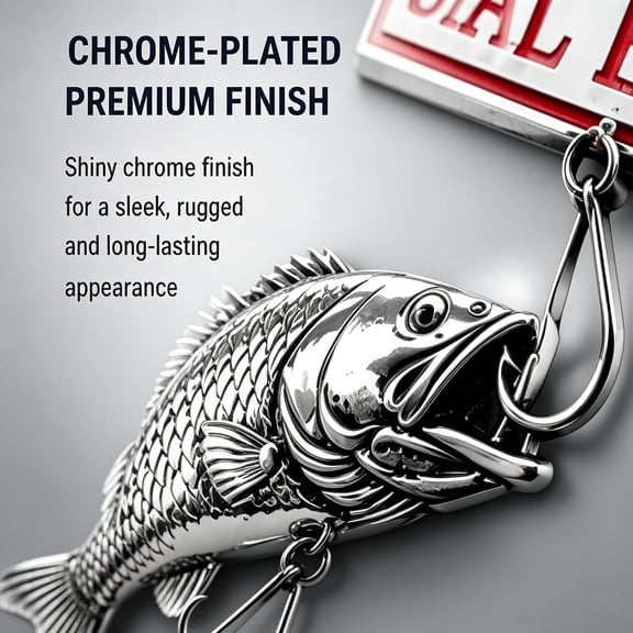 Fishing Special Edition Premium 3D Metal Vehicle Emblem Badge, Bass Fish Hook Design, Auto Decal for Truck SUV, Anglers, Self-Adhesive Exterior Decor, Fishing Badge