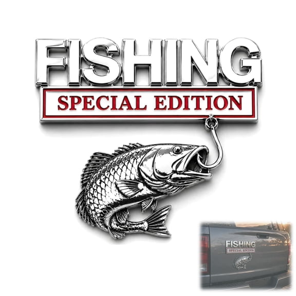 Fishing Special Edition Premium 3D Metal Vehicle Emblem Badge, Metal Fish Car Emblem, Car Emblem for Truck SUV Boat Trailer, Gift for Anglers