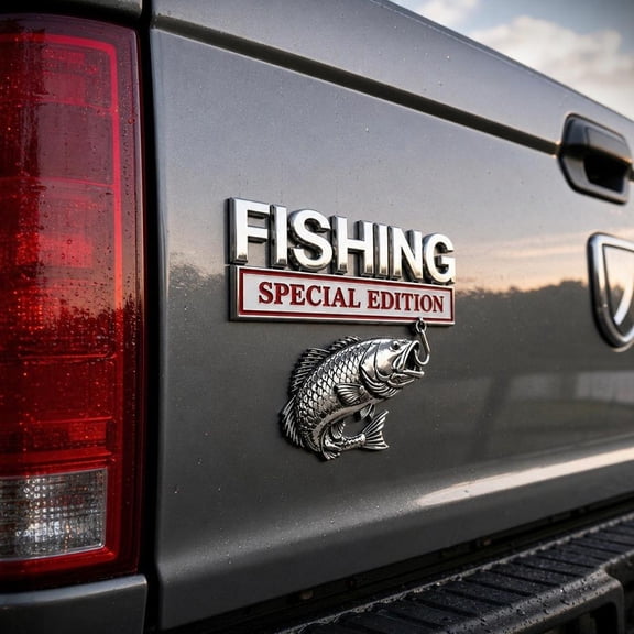 Fishing Special Edition Premium Metal Vehicle Emblem Badge, 3D Metal Vehicle Emblem Badge, Self-Adhesive Auto Emblems Decal for Truck SUV Boat Trailer