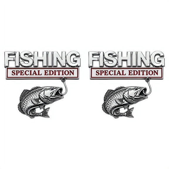 Fishing Special Edition Premium Metal Vehicle Emblem Badge, Chrome Fish Hook Design Emblem Decal, Fishing Vehicle Badge for Truck SUV Boat Trailer, Gift for Anglers Fishermen