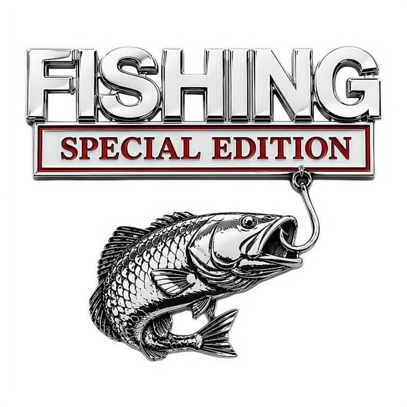 Fishing Special Edition Truck Emblem, Premium 3D Metal Vehicle Emblem Badge, Bass Fish Hook Design, Auto Decal for Truck SUV, Anglers, Self-Adhesive Exterior Decor, Fishing Badge