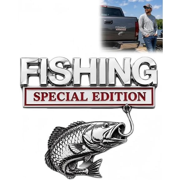 Fishing Special Edition Premium 3D Metal Vehicle Emblem Badge Fish Hook Car Decal Chrome Plated Waterproof Adhesive Truck SUV Boat Trailer Toolbox Camper Angler Gift Decor(1pc)