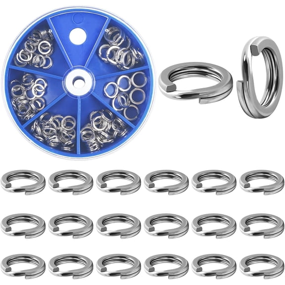 Fishing Split Rings High Strength Stainless Steel Hyper Wire Flattened Fishing Lure Rings, Heavy Duty Freshwater Saltwater Terminal Tackles Hook Line Connectors