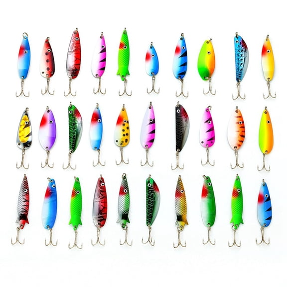 Fishing Spoons Lures Kit 30pcs Hard Metal Colorful Spinner Baits Casting Trolling Trout Spoon Fishing Lures for Bass Salmon Pike Walleye