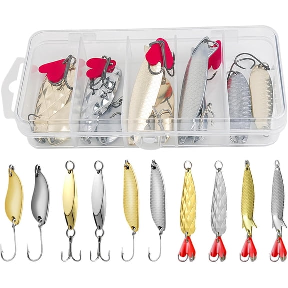 Fishing Spoons,Tackle Spinner Baits with Hook - Spoon Bait,for Outdoor Lake Surf Sea River Reservoir Pond Shore