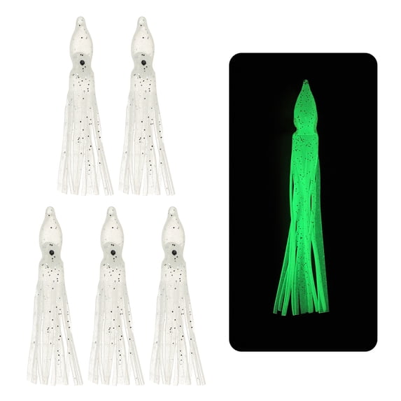 Fishing Squid Skirts Glow Soft Plastic Trolling Lures Fit for Bass Trout Salmon Saltwater Fishing Bait Clear 2 Inch