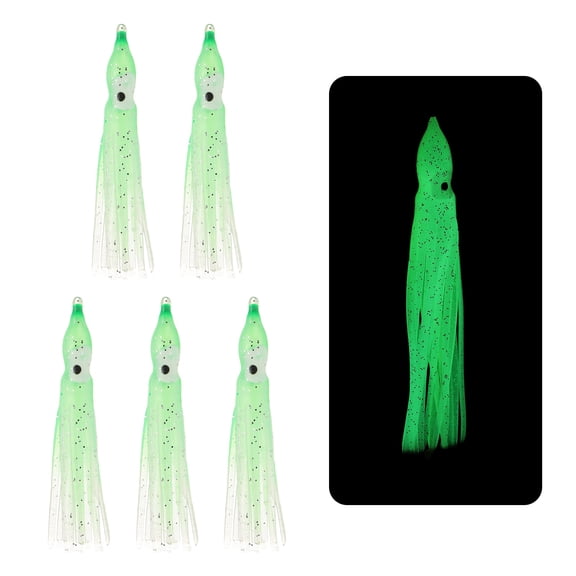 Fishing Squid Skirts Glow Soft Plastic Trolling Lures Fit for Bass Trout Salmon Saltwater Fishing Bait Clear Green 2 Inch