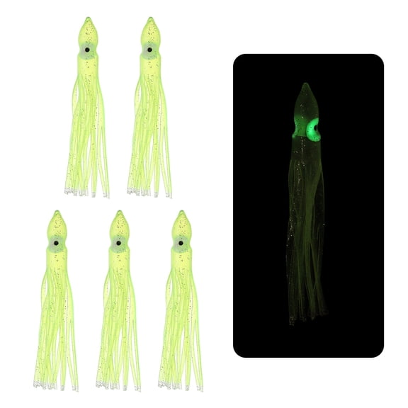 Fishing Squid Skirts Glow Soft Plastic Trolling Lures Fit for Bass Trout Salmon Saltwater Fishing Bait Fluorescent Yellow 3 Inch